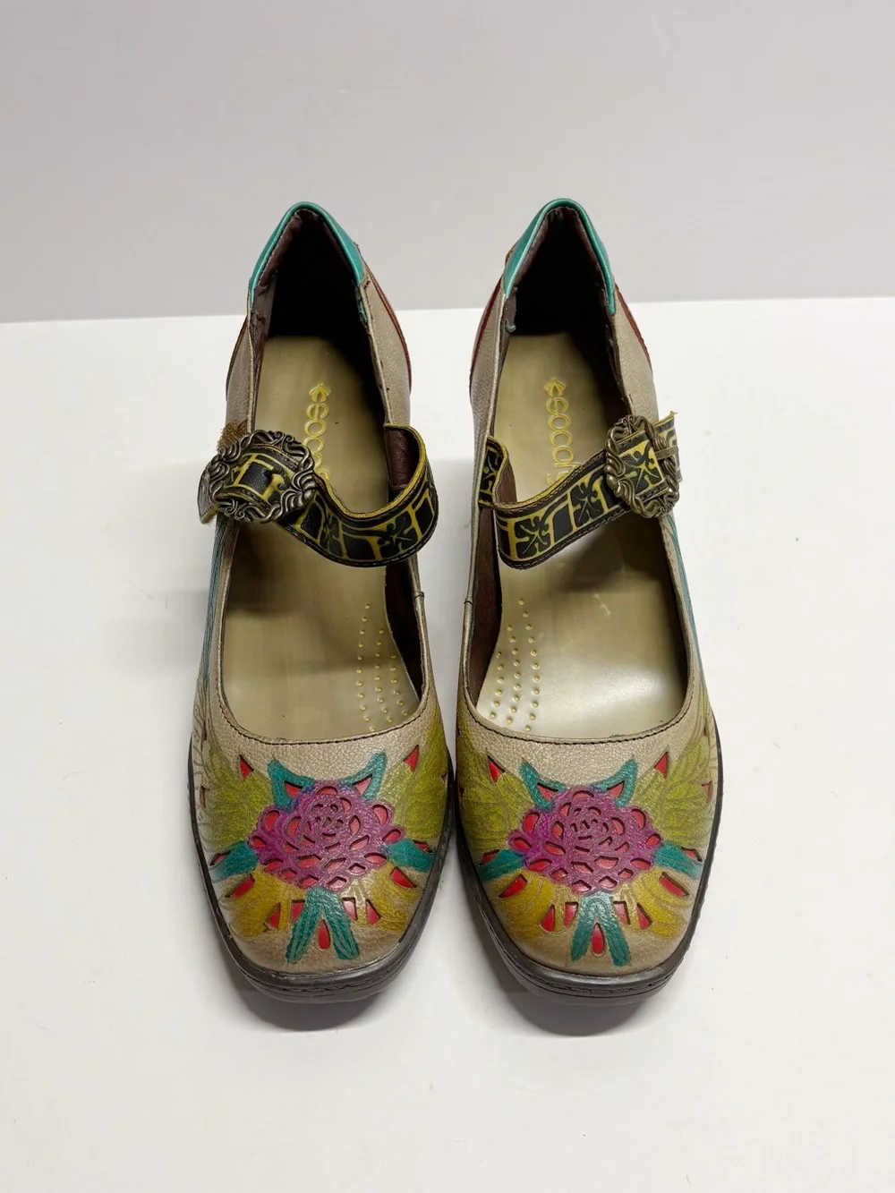 Floral Multicolor Mary Jane Heels in Teal, Pink & Red
